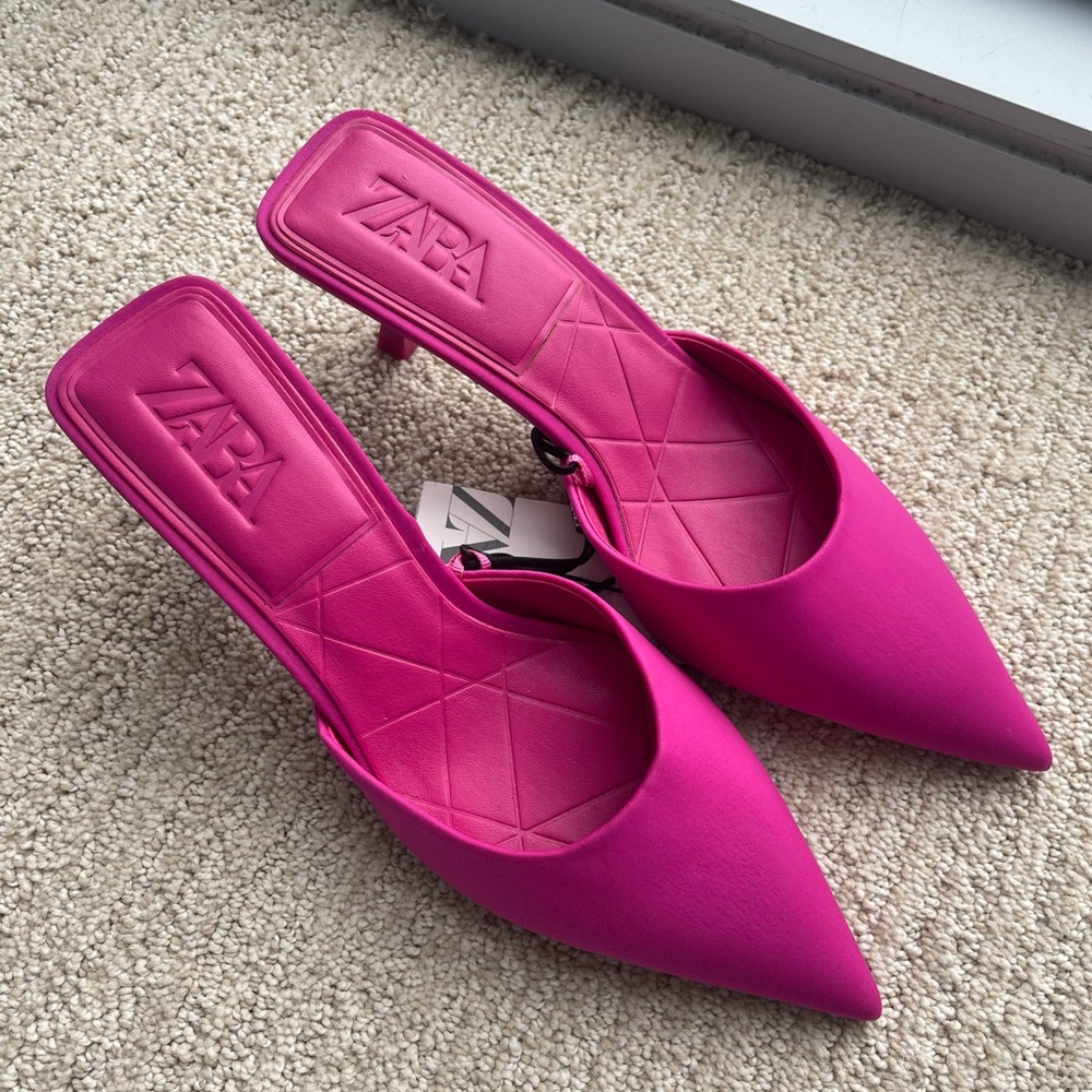 NWT ZARA HOT PINK POINTED TOE MULES EUR39